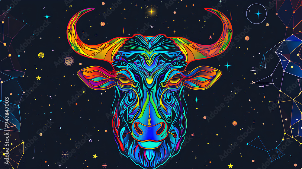 colorful taurus zodiac and black background colorful taurus zodiac and black background