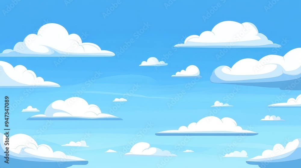 Bright blue sky adorned with fluffy white clouds, perfect for a cheerful backdrop or cartoonthemed design. Bright blue sky adorned with fluffy white clouds, perfect for a cheerful backdrop or cartoonthemed design.