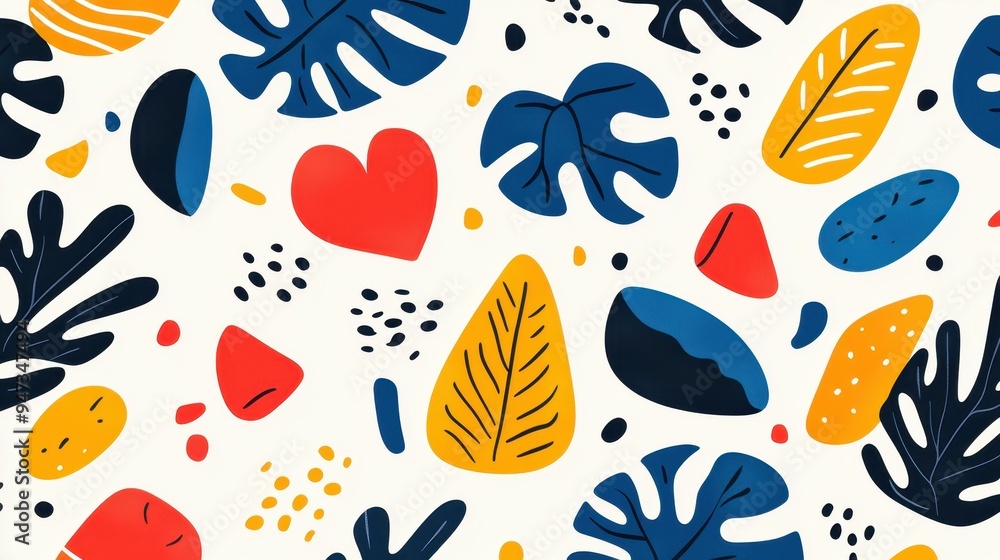 Vibrant botanical shapes create a seamless pattern of tropical leaves, adding a playful touch to any design. Vibrant botanical shapes create a seamless pattern of tropical leaves, adding a playful touch to any design.