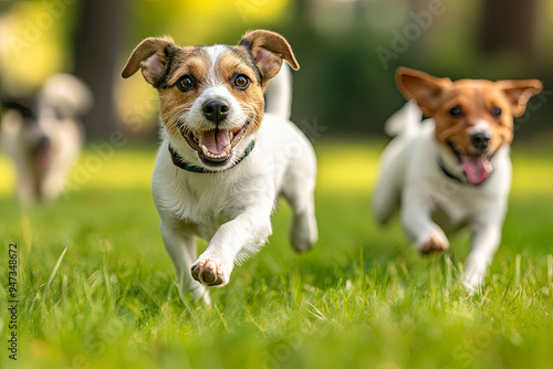 Dogs playing tag