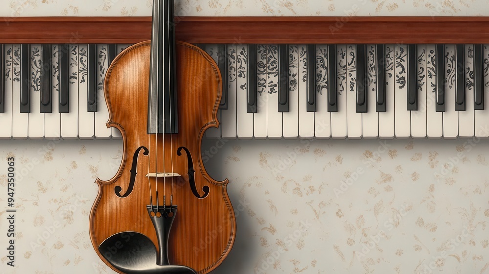 Naklejka premium A vintage engraving of a classical musical instrument, such as a violin or harpsichord, old engraving, musical instrument, classical