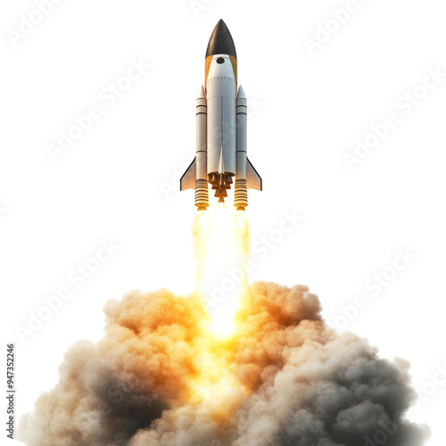 Fototapeta Naklejka Na Ścianę i Meble -  Rocket launch with fire and smoke trail, cut out