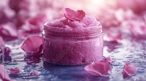 Natural body scrub with rose petals