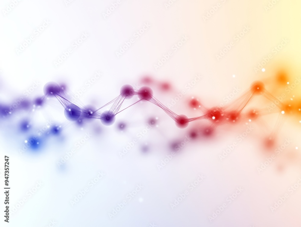 Fototapeta premium Abstract digital background featuring colorful wave patterns with nodes, ideal for technology and science themes.