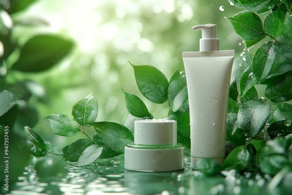 Natural hand cream with leaves
