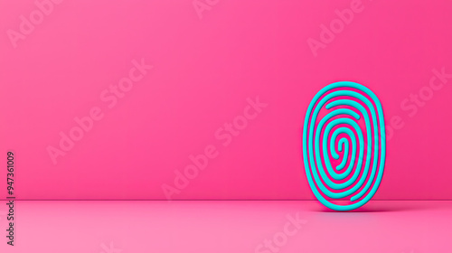 A vibrant blue fingerprint on a pink background, symbolizing identity and uniqueness in a modern design.