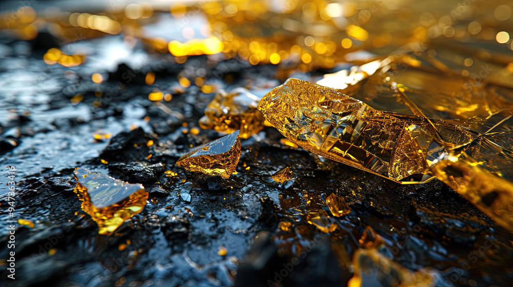 Cracked Stone and Glass Texture Abstract Paint Black and Gold Background Cracked Stone and Glass Texture Abstract Paint Black and Gold Background