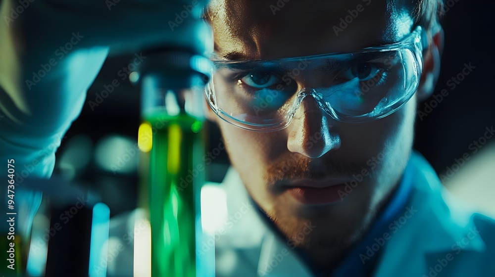 Scientist Conducting Scientific Experiment in Laboratory with Test Tubes and Microscope Scientist Conducting Scientific Experiment in Laboratory with Test Tubes and Microscope