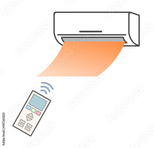 リモコンでエアコンの暖房をつけるイラスト