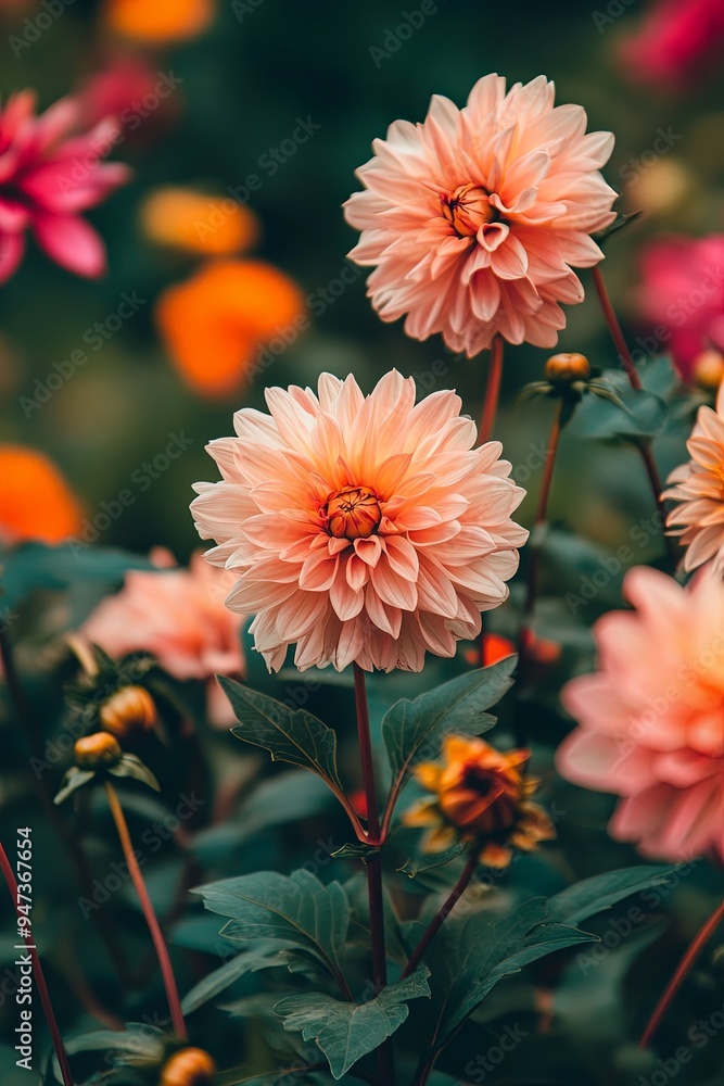 Pink Dahlia Flowers Blooming in a Garden Pink Dahlia Flowers Blooming in a Garden
