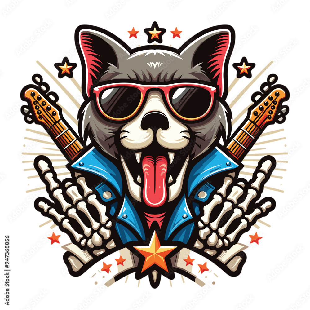 Rock star Cat skull head mascot vector Rock star Cat skull head mascot vector