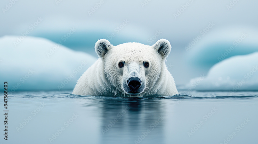 Obraz premium A majestic polar bear swimming in icy waters, showcasing the beauty and resilience of Arctic wildlife in its natural habitat.