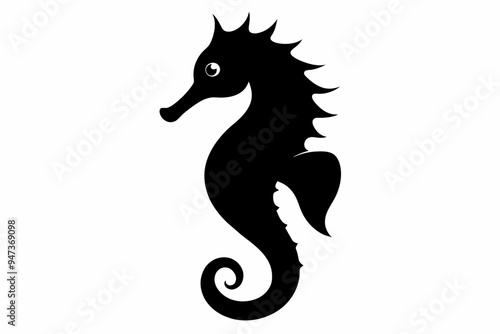  Seahorse fish silhouette black vector art illustration 