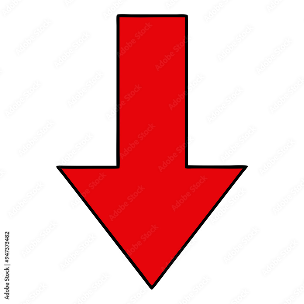 red arrow down with black outline isolated red arrow down with black outline isolated