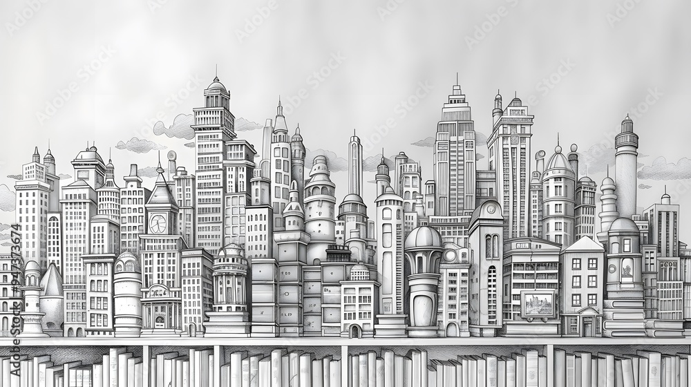 Naklejka premium Cityscape Built From Books.