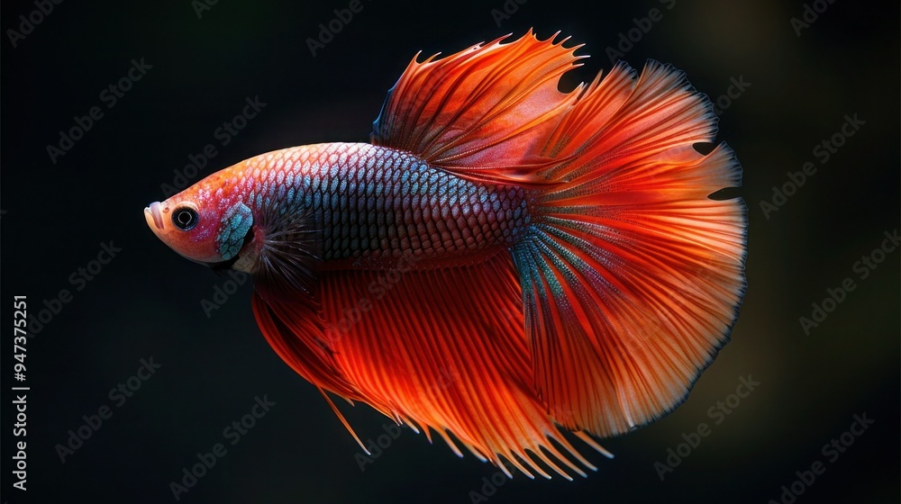 Red and Pink Siamese Fighting Fish in Action, Isolated on Black Background Red and Pink Siamese Fighting Fish in Action, Isolated on Black Background