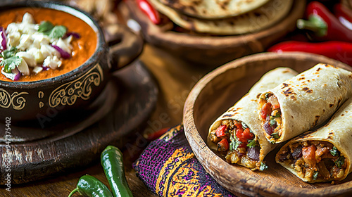 Traditional Mexican Cuisine: Tacos and Soup with Fresh Ingredients