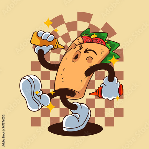 Sauces Shawarma Character Illustration Vintage and Retro Style