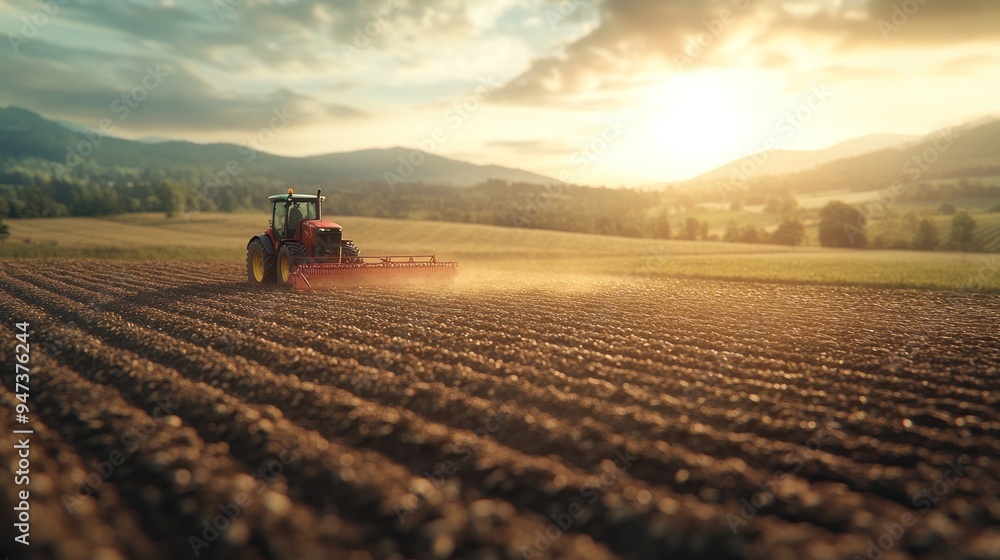 AI-driven machinery planting seeds in a field, emphasizing precision and efficiency in agriculture.