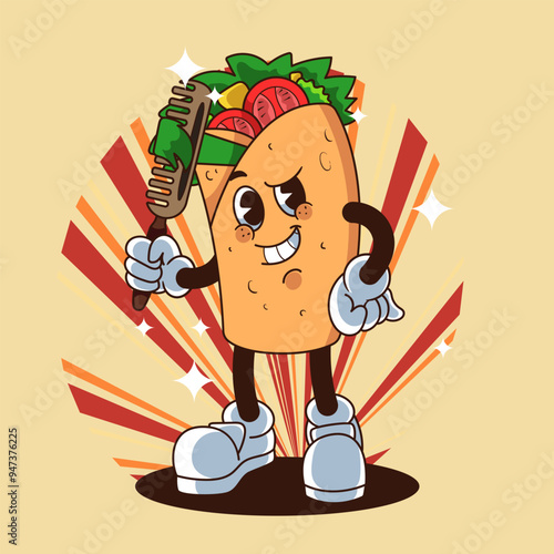 Comb Shawarma Character Illustration Vintage and Retro Style