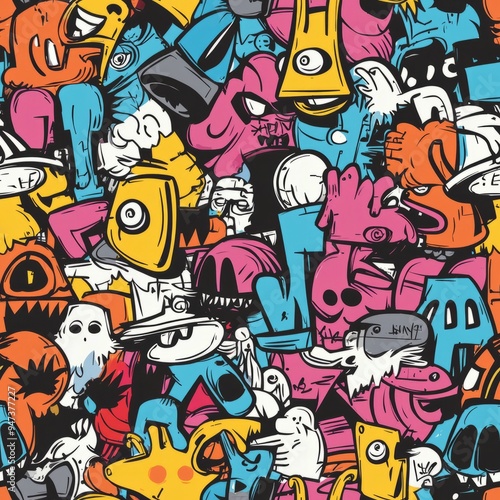 Seamless pattern of graffiti arrows and dynamic lines