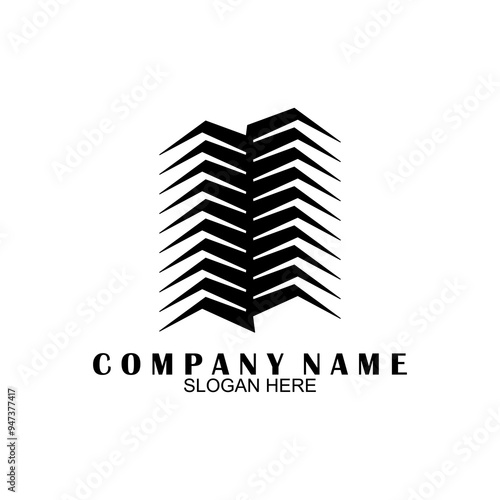 Real estate logo design. Perspective view of modern building. Residence logo template. Construction logo. Twin skyscraper logo ideas.