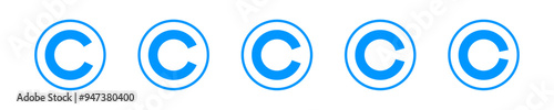 Copyright symbol shape. icon set. protection C mark vector icons in blue color style