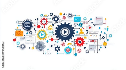 Colorful Gears and Lines Illustrating Workflow and Process