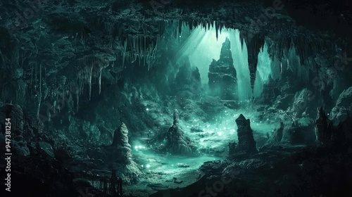 A Mystical Cave Entrance with Eerie Glow