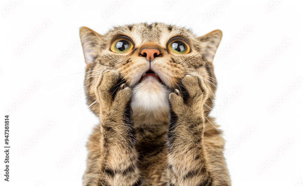 A surprised Scottish fold with both hands on his cheeks generated by AI A surprised Scottish fold with both hands on his cheeks generated by AI
