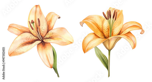 Fototapeta Naklejka Na Ścianę i Meble -  orange lily flower watercolor isolated white