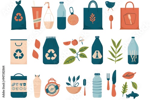 Wallpaper Mural Colorful eco-friendly icons depicting recycling and sustainable practices. Torontodigital.ca