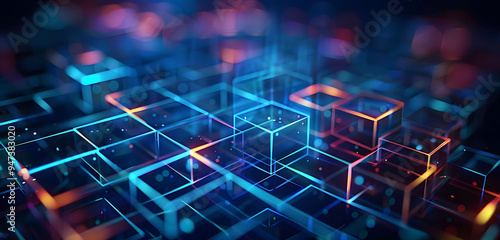 Wallpaper Mural Abstract background with neon glowing digital blocks forming an illuminated maze, symbolizing the complexity of data and technology in business or science. Torontodigital.ca