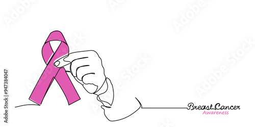 Pink October Breast Cancer Awareness Month, A hand-holding pink Ribbon to support people's lives and illness. Breast Cancer Awareness Month Concept isolated on white background.vector, illustration.
