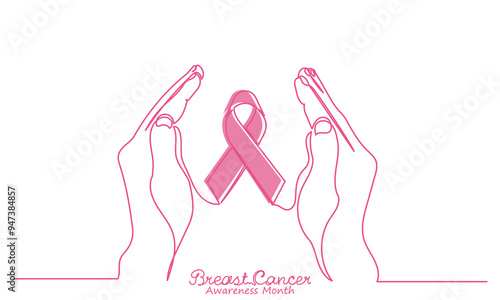 Pink October Breast Cancer Awareness Month, two hand-holding pink Ribbon to support people's lives and illness. Breast Cancer Awareness Month Concept isolated on white background.illustration.
