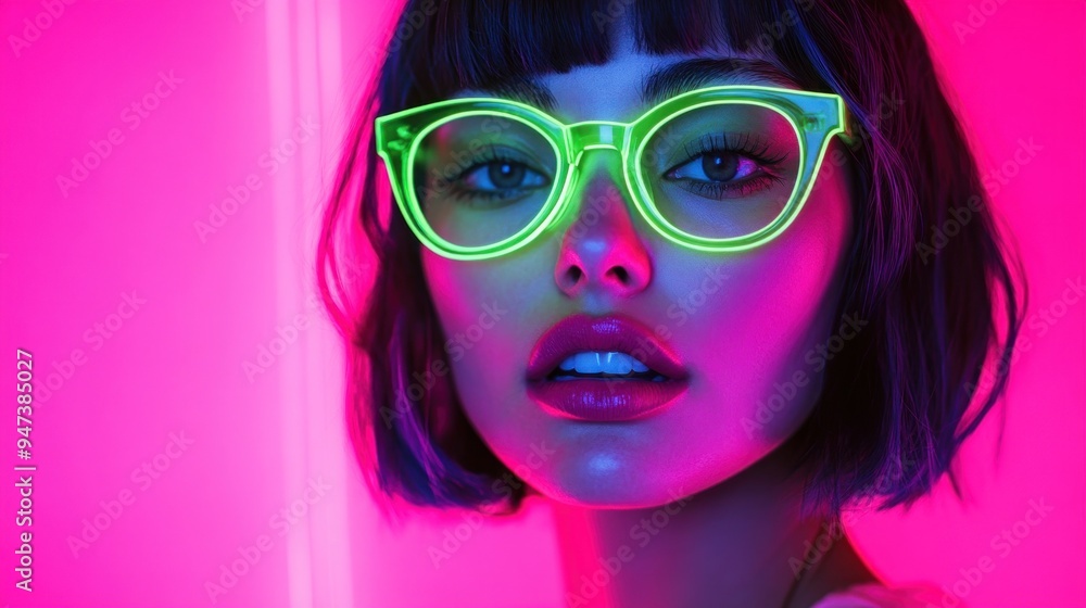Neon Glowing Woman Portrait Neon Glowing Woman Portrait