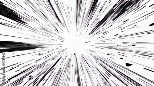Dynamic manga motion effects with comic-style and explosive bursts on a clean white backdrop. Abstract 4k footage