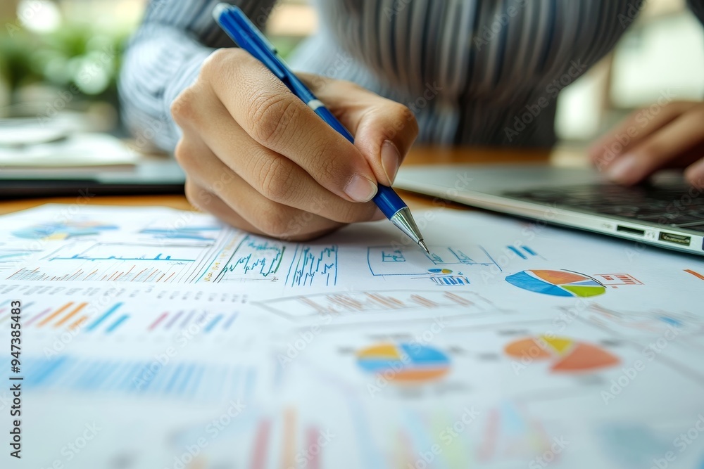 A close-up of a hand sketching out a business idea on paper, with financial charts, creative designs, and a laptop nearby, symbolizing the early stages of entrepreneurshi A close-up of a hand sketching out a business idea on paper, with financial charts, creative designs, and a laptop nearby, symbolizing the early stages of entrepreneurshi