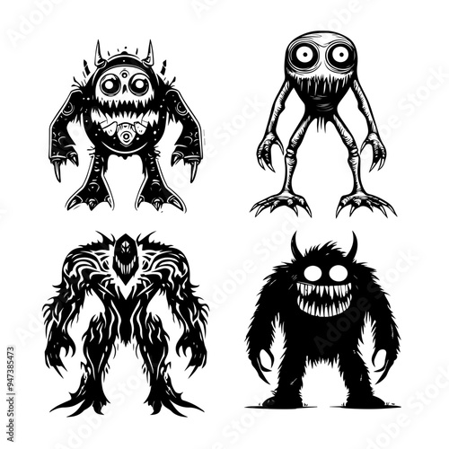 icon sheet black and white illustrations about the supernatural, about the supernatural