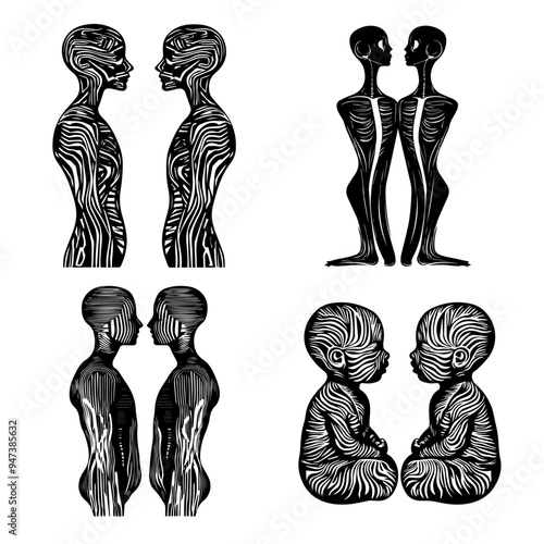 icon sheet black and white illustrations about the supernatural, about the supernatural