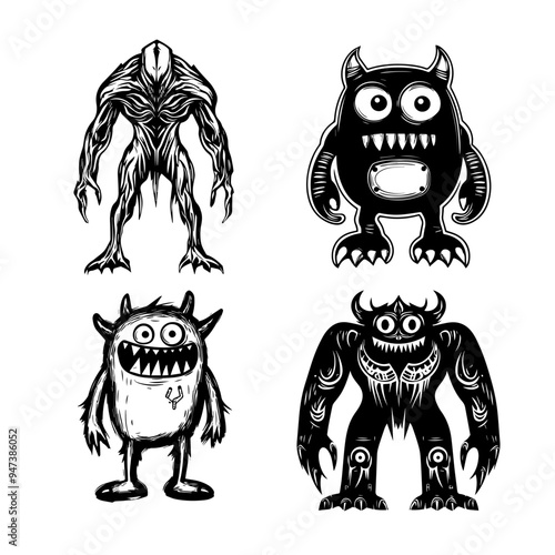 icon sheet black and white illustrations about the supernatural, about the supernatural