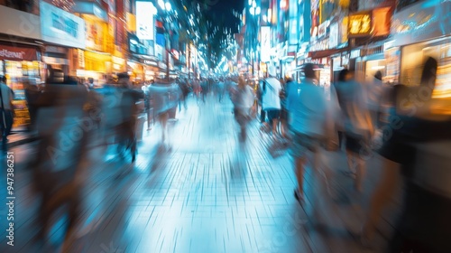 Wallpaper Mural People walking on bustling business district in Asian Japan Korea evening motion blur Torontodigital.ca