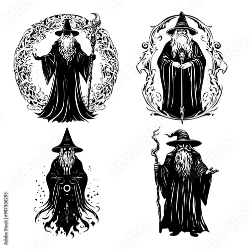 icon sheet black and white illustrations about the supernatural, about the supernatural