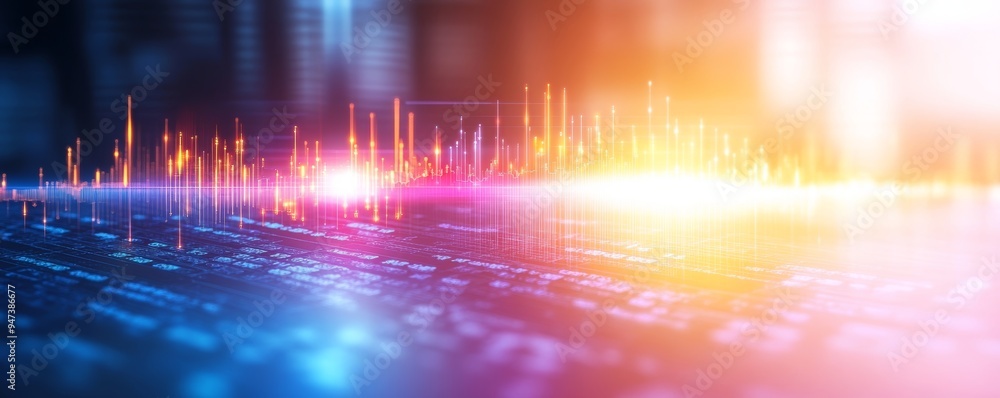 Dynamic sound wave visualization with vibrant colors and abstract patterns, ideal for music and technology themes. Dynamic sound wave visualization with vibrant colors and abstract patterns, ideal for music and technology themes.