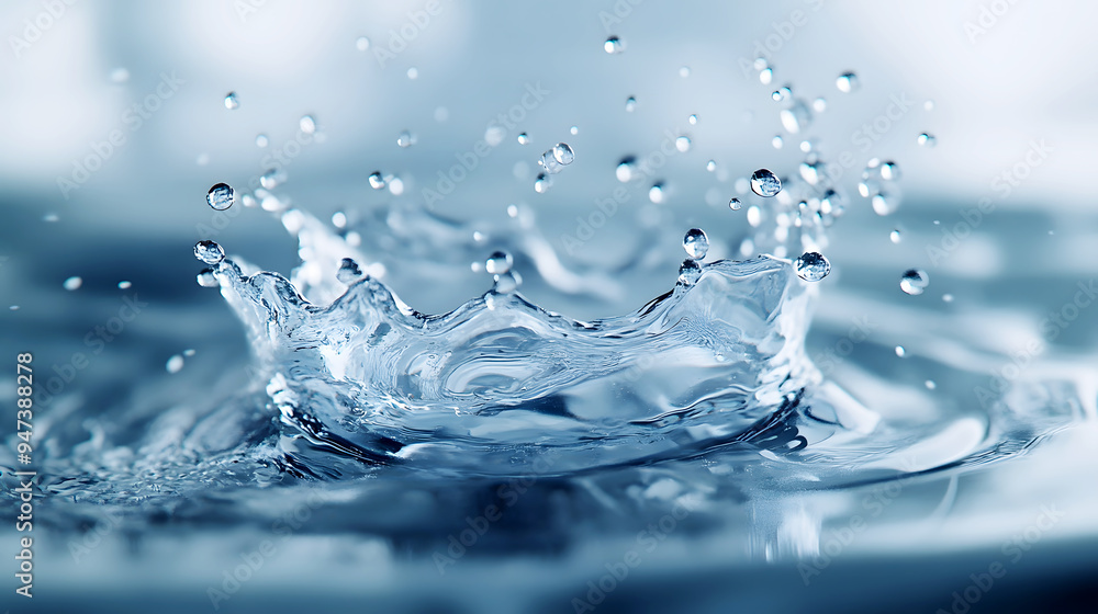 Design an abstract visual of a crystal-clear splash of water, where the droplets are intricately detailed and appear almost glass-like, suspended in mid-air Design an abstract visual of a crystal-clear splash of water, where the droplets are intricately detailed and appear almost glass-like, suspended in mid-air