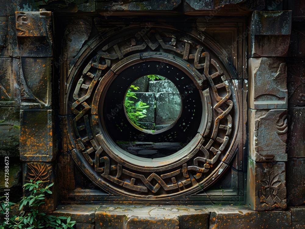 Obraz premium Ancient Stone Window with Intricate Carvings.