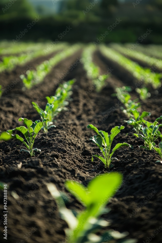 High-tech sensors placed in the soil, sending real-time crop data to a central system. The crops grow in neat rows, Generative AI High-tech sensors placed in the soil, sending real-time crop data to a central system. The crops grow in neat rows, Generative AI