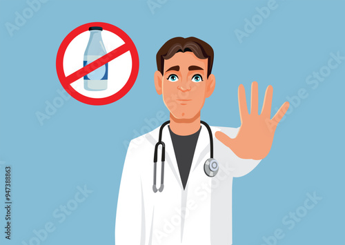Doctor Recommending Lactose Free Diet After Consultation Vector Illustration. Allergist warning patients about possible allergic reaction to diary products 
