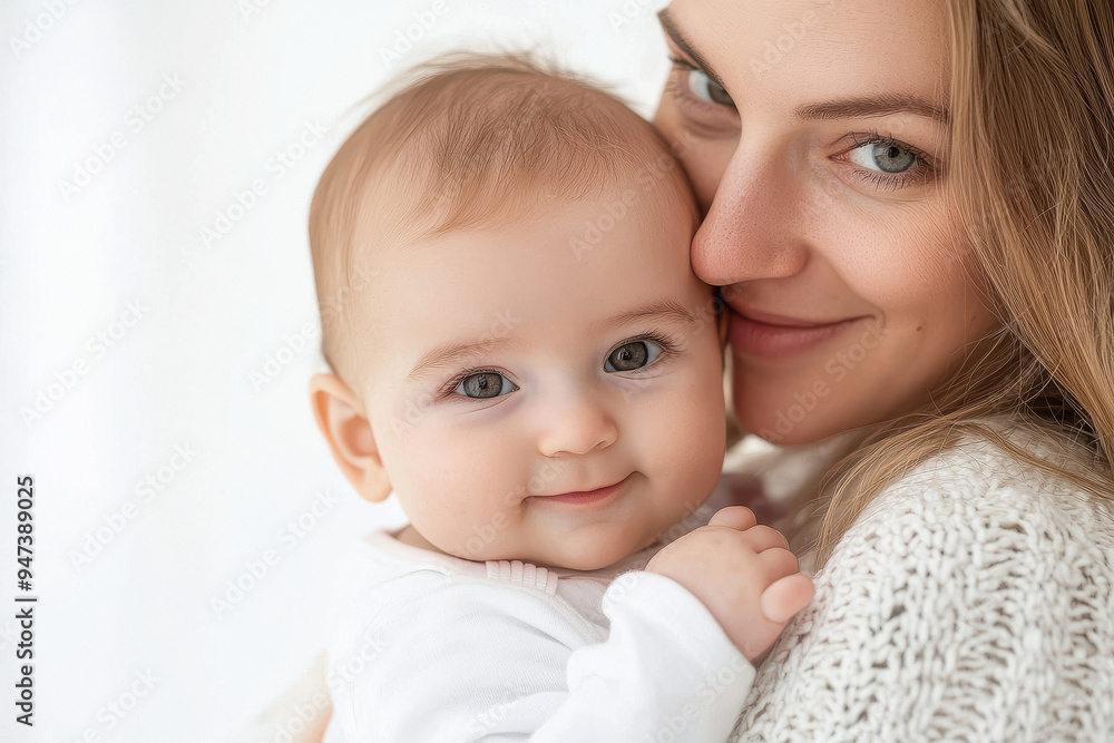 young mother carrying little child on white background young mother carrying little child on white background