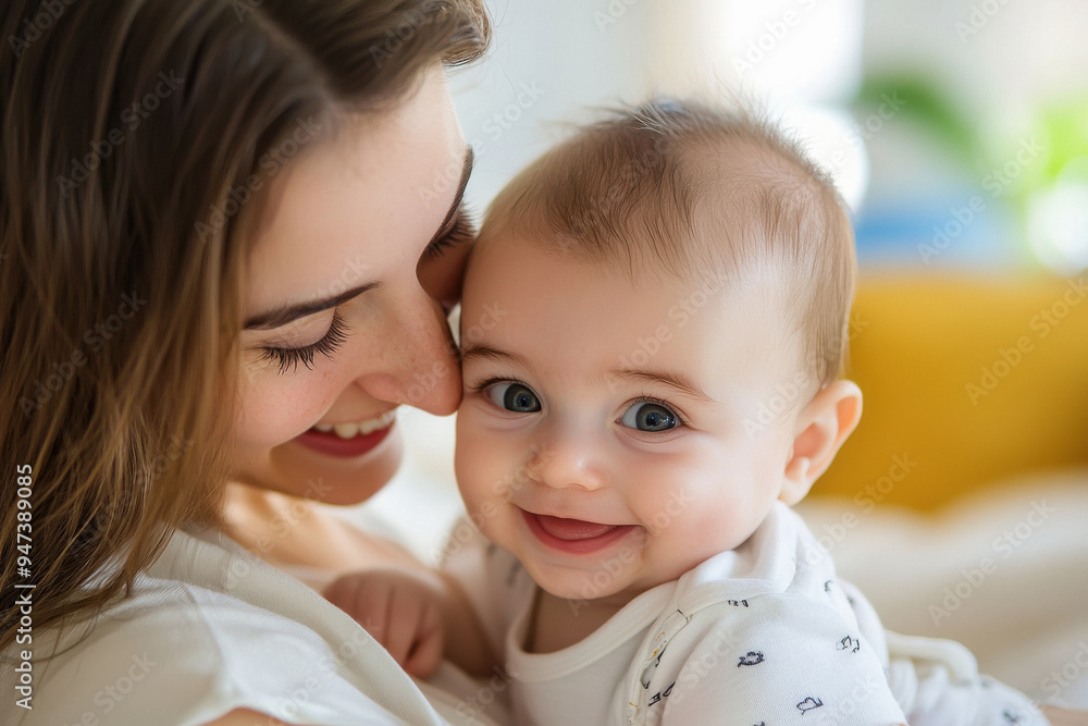 young mother carrying little child on white background young mother carrying little child on white background
